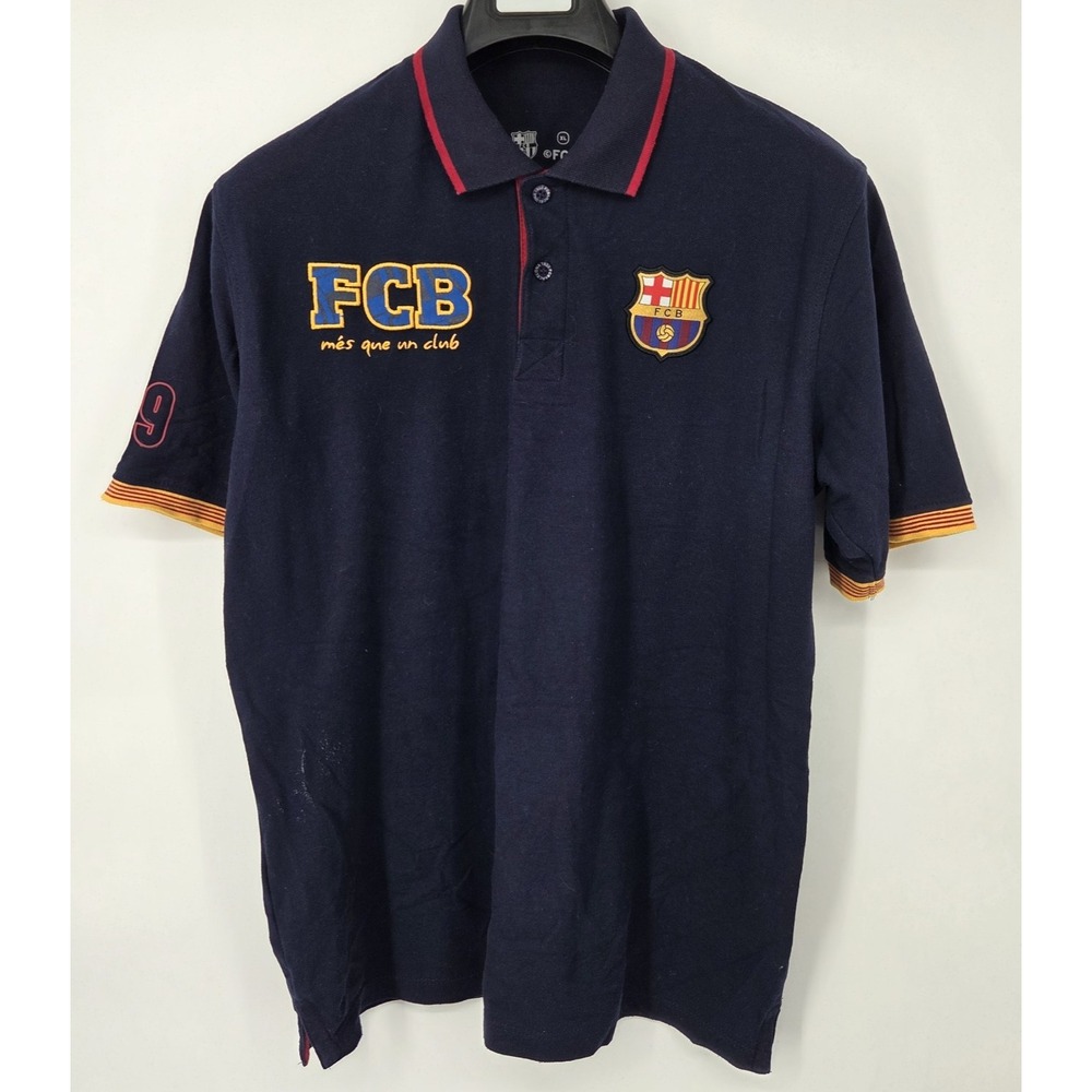 FC Barcelona Polo Shirt‎ Futbol Mens Size XL Navy Blue Short Sleeve Embroidered